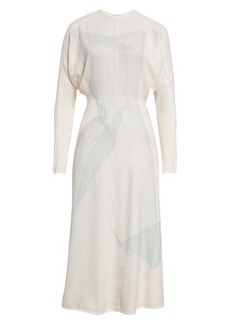 Victoria Beckham Contorted Net Print Long Sleeve Cady Midi Dress