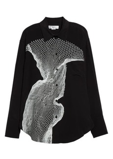Victoria Beckham Contorted Net Print Silk Button-Up Pajama Shirt