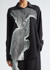 Victoria Beckham Contorted Net Print Silk Button-Up Pajama Shirt