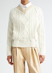 Victoria Beckham Contrast V-Neck Cable Stitch Lambswool Sweater