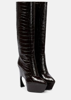Victoria Beckham Croc-effect leather platform knee-high boots