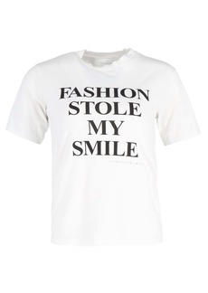 Victoria Beckham Fashion Stole My Smile Slogan T-Shirt in White Cotton