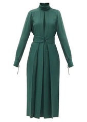 Victoria Beckham Front-slit belted satin-twill dress