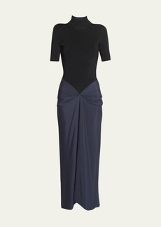 Victoria Beckham Gathered Dress with Polo Neck