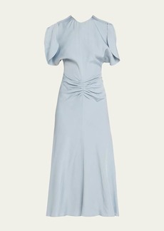 Victoria Beckham Gathered-Waist Flutter-Sleeve Midi Dress