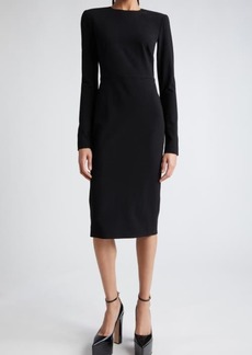Victoria Beckham Long Sleeve Wool Blend Jersey Sheath Dress