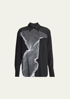 Victoria Beckham Net-Print Silk Pajama Shirt