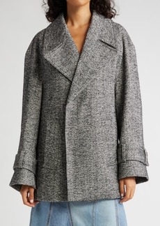 Victoria Beckham Oversize Herringbone Tweed Wool Blend Coat