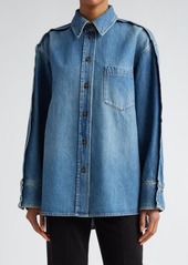 Victoria Beckham Oversize Pleated Cotton Denim Button-Up Shirt