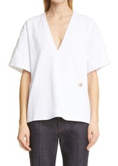 Victoria Beckham Oversize V-Neck Cotton T-Shirt in Optic White at Nordstrom