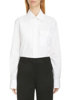 Victoria Beckham Patch Pocket Poplin Button-Up Shirt in White at Nordstrom