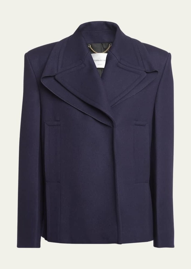 Victoria Beckham Pointed-Shoulder Single-Breasted Wool Peacoat