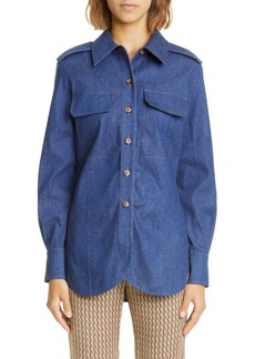 Victoria Beckham Relaxed Fit Stretch Denim Utility Shirt in Serge Blue at Nordstrom