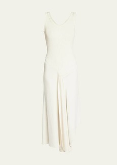 Victoria Beckham Ribbed Asymmetric Midi Dress with Front Panel