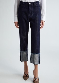 Victoria Beckham Shimmer High Waist Raw Hem Tapered Jeans