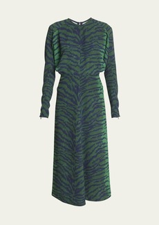 Victoria Beckham Tiger-Print Dolman Sleeve Midi Dress