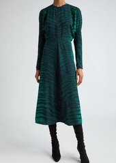 Victoria Beckham Tiger Print Long Sleeve Midi Dress