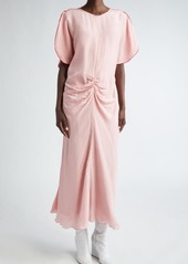 Victoria Beckham Tulip Sleeve Gathered Waist Dress