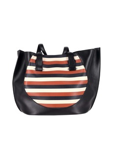 Victoria Beckham Tulip Small Striped Tote Bag in Black Leather