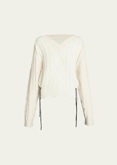 Victoria Beckham V-Neck Cable Wool Sweater