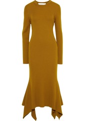 Victoria Beckham Woman Asymmetric Ribbed Wool Midi Dress Tan