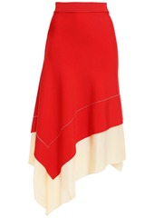 Victoria Beckham Woman Asymmetric Two-tone Knitted Skirt Red
