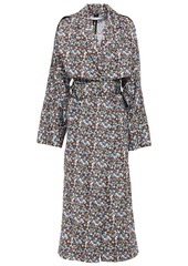 Victoria Beckham Woman Belted Floral-print Shell Trench Coat Black