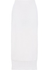 Victoria Beckham Woman Cable Knit-trimmed Cashmere-blend Midi Pencil Skirt White
