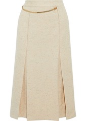Victoria Beckham Woman Chain-detailed Pleated Donegal Silk-blend Tweed Wrap Skirt Cream