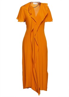 Victoria Beckham Woman Chain-embellished Ruffled Silk Crepe De Chine Midi Dress Orange
