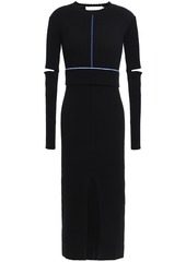 Victoria Beckham Woman Cutout Split-front Embroidered Ribbed-knit Midi Dress Black