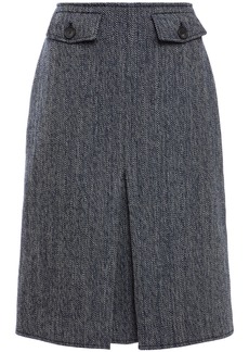 Victoria Beckham Woman Pleated Herringbone Wool And Cotton-blend Tweed Skirt Navy
