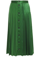 Victoria Beckham Woman Pleated Silk-satin Midi Skirt Green