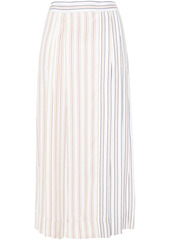 Victoria Beckham Woman Pleated Striped Woven Midi Skirt Tan