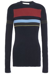 Victoria Beckham Woman Striped Ribbed Cotton-blend Sweater Navy