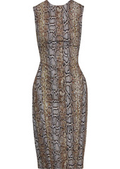 Victoria Beckham Woman Twist-back Printed Twill-paneled Cotton-blend Snake-jacquard Dress Animal Print