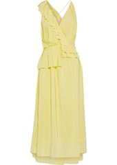Victoria Beckham Woman Wrap-effect Ruffled Silk Crepe De Chine Maxi Dress Yellow