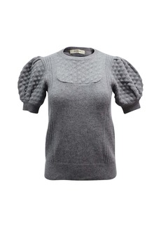 Viktor & Rolf Puffed Sleeve Sweater Top in Grey Wool