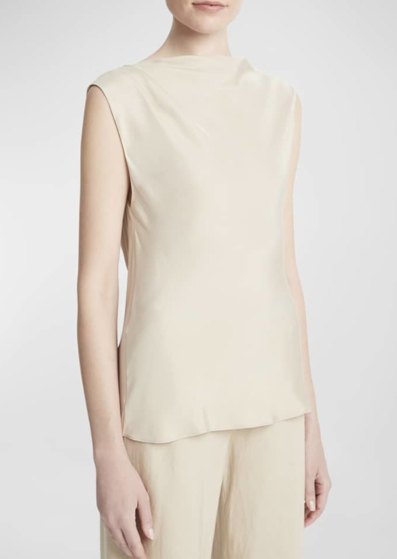 Vince Asymmetric Drape Cap-Sleeve Blouse