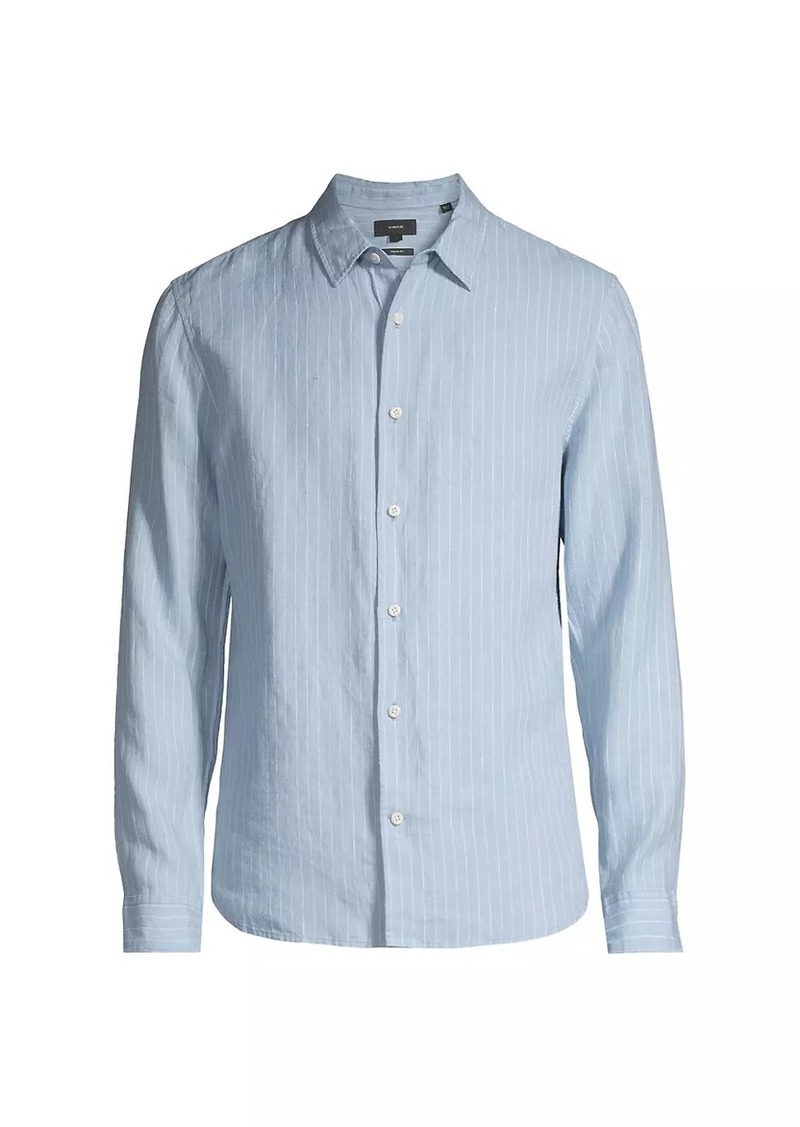 Vince Bayside Striped Linen Button-Front Shirt