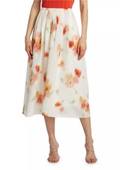 Vince Blurred Poppy Easy Midi-Skirt