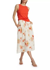 Vince Blurred Poppy Easy Midi-Skirt