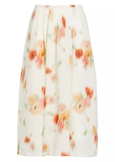 Vince Blurred Poppy Easy Midi-Skirt