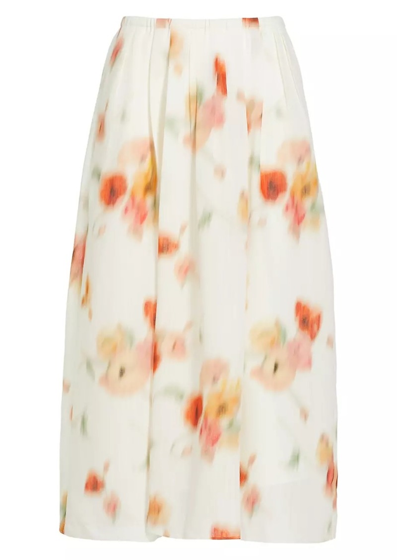 Vince Blurred Poppy Easy Midi-Skirt