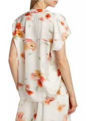 Vince Blurred Poppy Silk Pullover Blouse