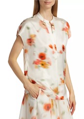 Vince Blurred Poppy Silk Pullover Blouse