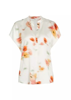Vince Blurred Poppy Silk Pullover Blouse