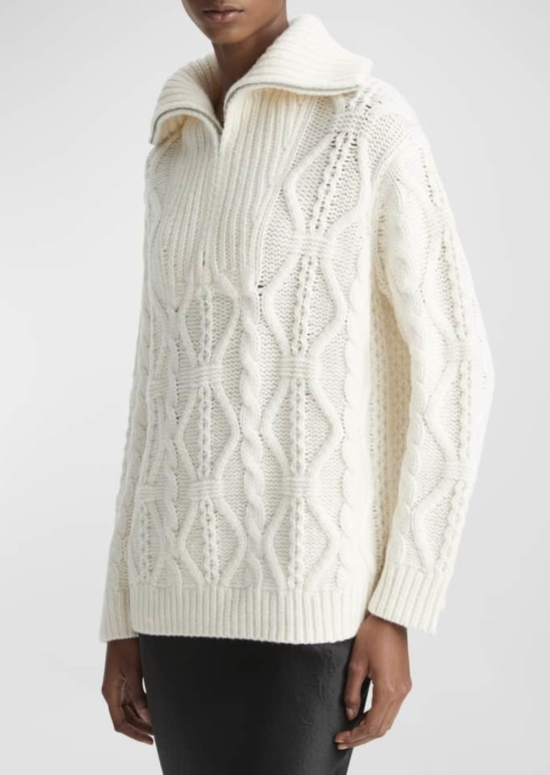 Vince Cable-Knit Wool Half-Zip Pullover Sweater