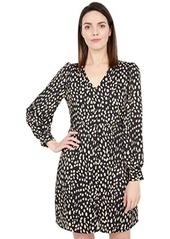 Vince Camuto 3/4 Sleeve Animal Reset V-Neck Button-Down Dress