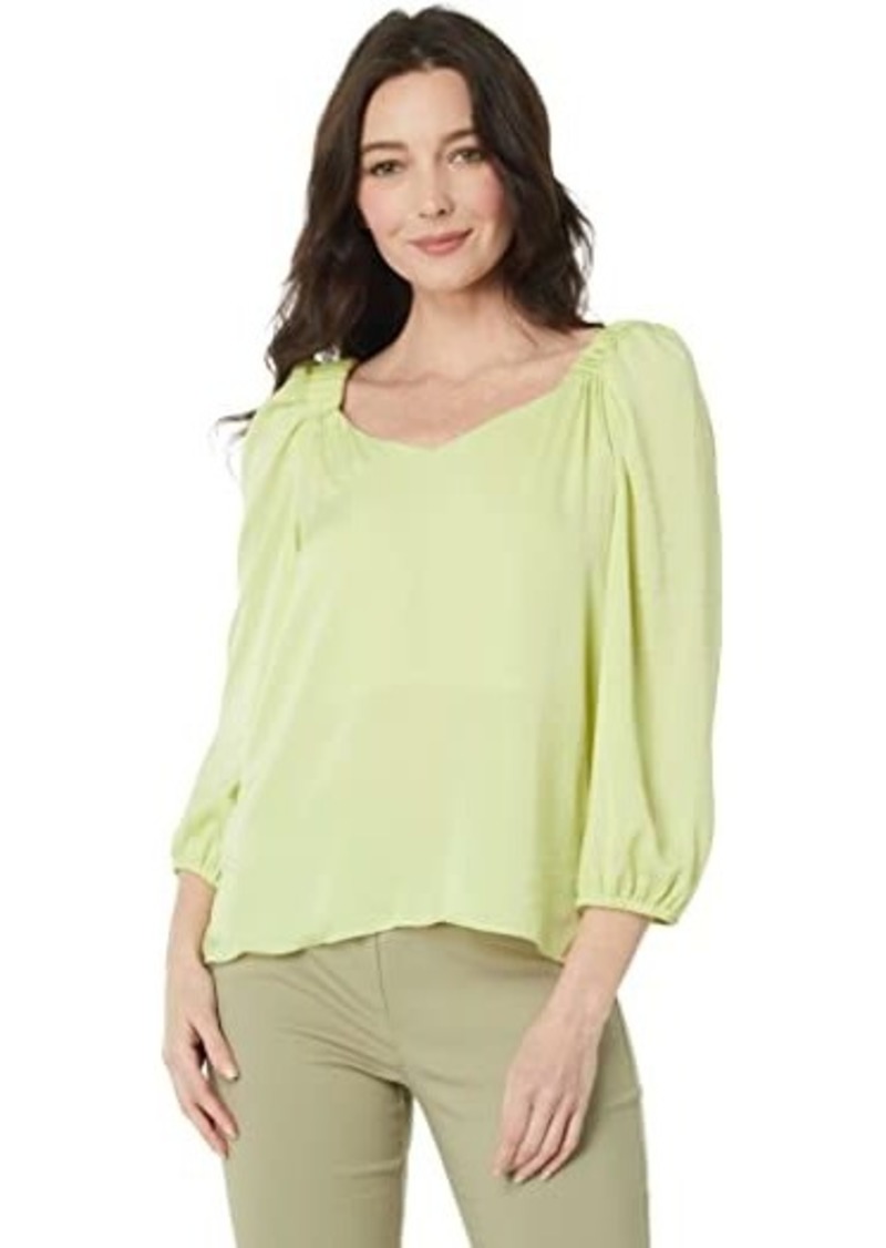 Vince Camuto 3/4 Sleeve Ruch Shoulder V-Neck Rumple